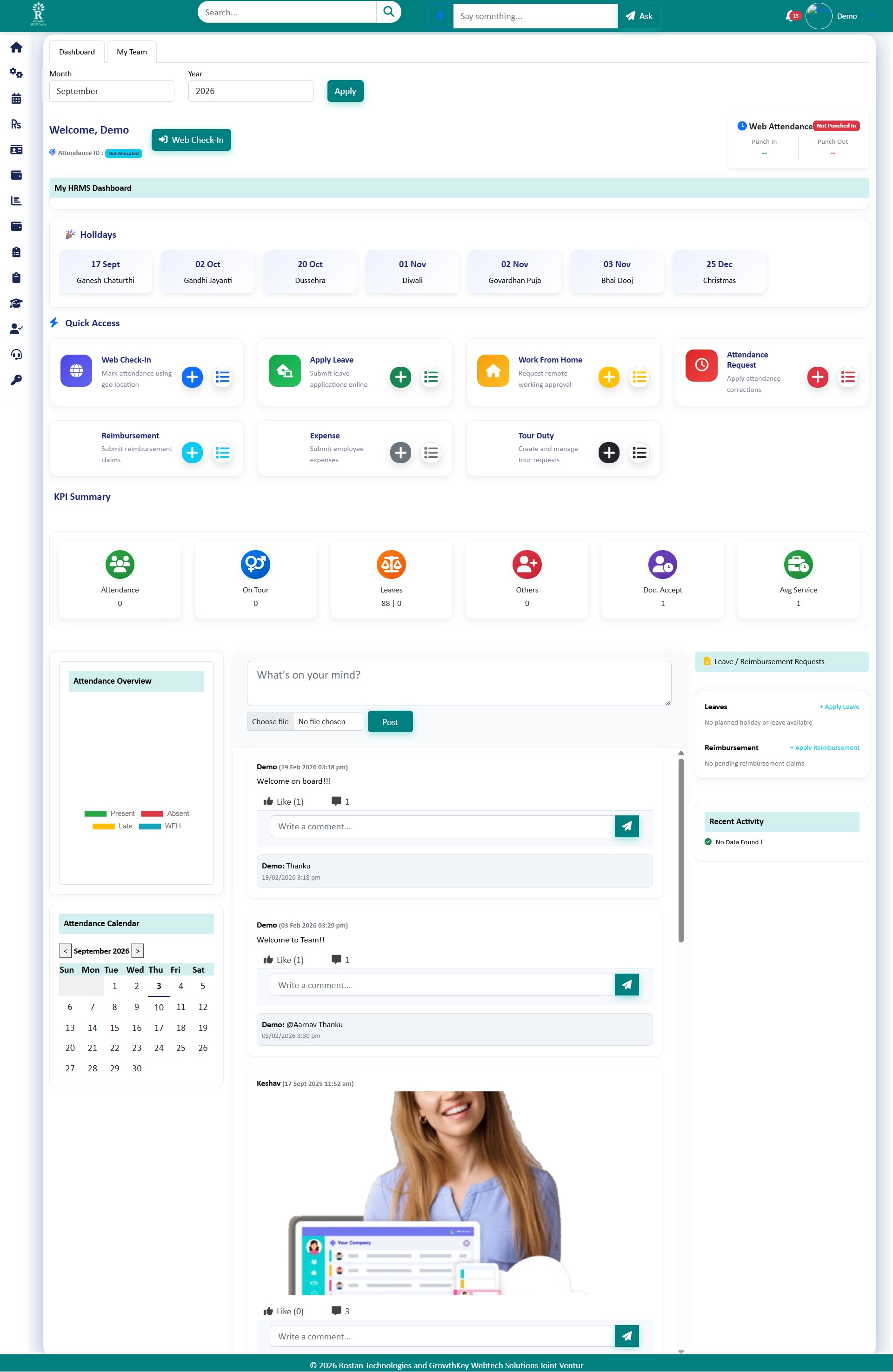 RGrowth HCM Suite employee self-service dashboard